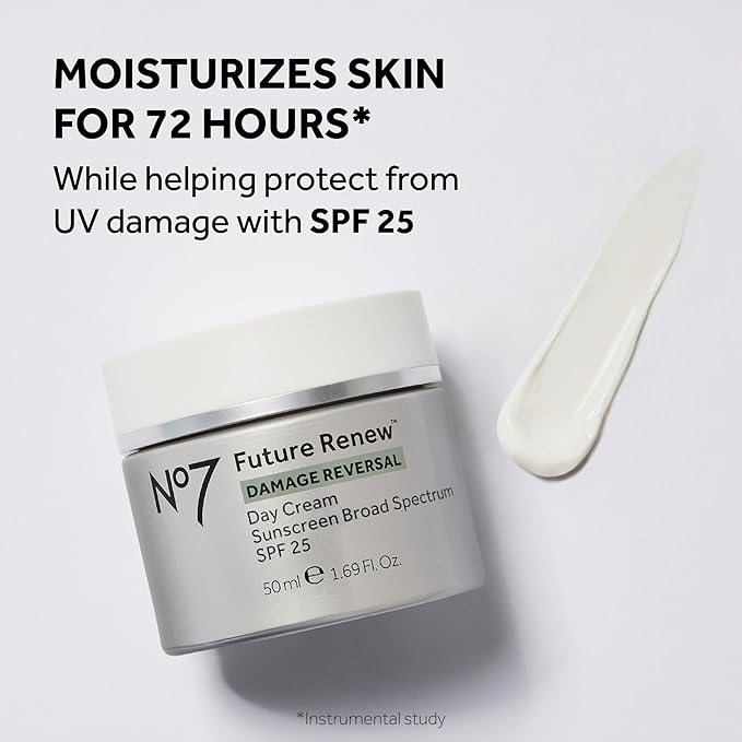No7 Future Renew Damage Reversal Day Cream SPF 25 - Anti Aging Moisturizer with SPF for Visible Sun Damage - Protects, Moisturizes & Reverses Dullness - Suitable for All Skin Types (0.5 Fl Oz)
