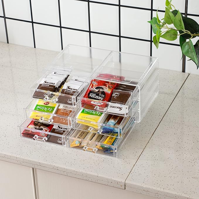 Cq acrylic Clear Stacking Make Up Organizers and Storage With 8 Drawers,9.4" Tall Acrylic Medicine Cabinet Organizer,Plastic Desktop Drawers Organizer for Vanity, Undersink, Kitchen Cabinets,bathroom