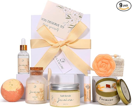 Spa Gifts for Women Mothers Day Gifts Jasmine Bath Gift Baskets Relaxing Self Care Gift for Mom Girlfriend Sister Wife Auntie Home Bath Care Package Thank You Gift Birthday Gift Friendship
