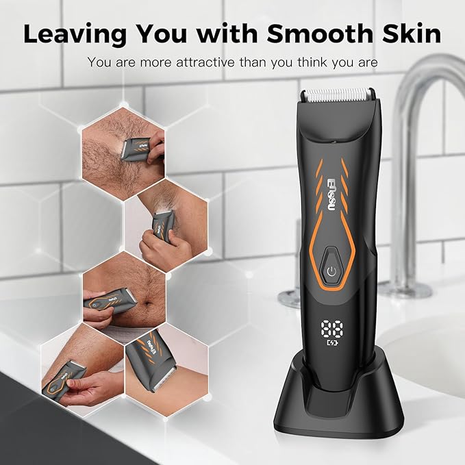 ENSSU Electric Body Hair Trimmer for Men, Waterproof Shaver - Cordless Pubic Groomer - Showerproof Ball Shaver
