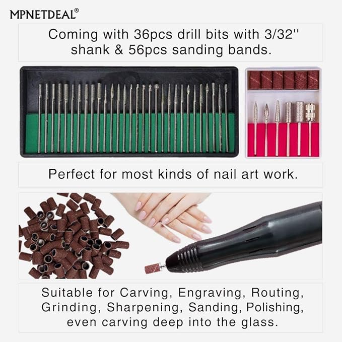 Electric Nail Drill Machine Manicure Pedicure Kit Electric Nail Art File by MPNETDEAL (Gray SetA)