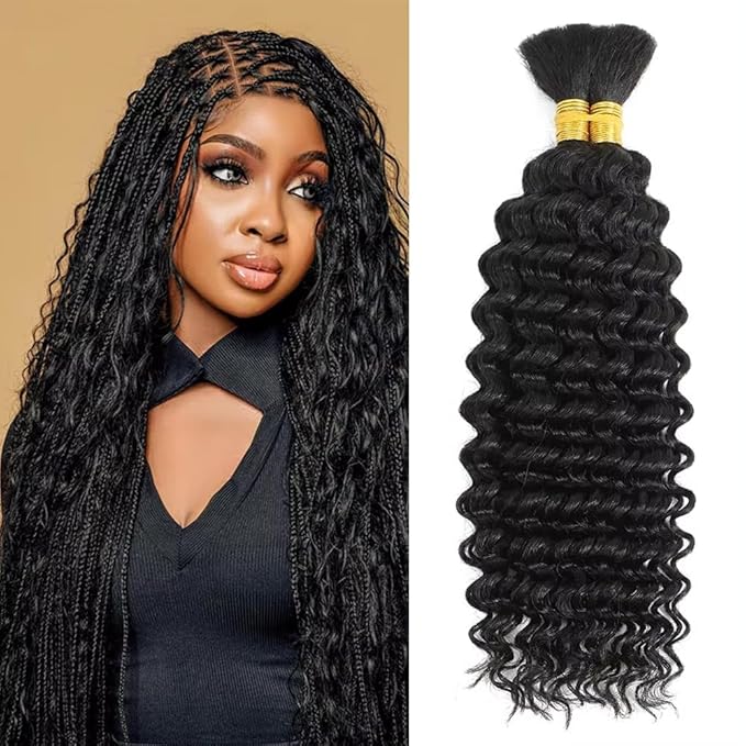 Human Braiding Hair 2 Bundles/Pack 100g Curly Water Wave Human Bulk Hair for Braid No Weft 12A 22 Inch Brazilian Virgin braiding Hair for Boho Braids Wet and Wavy Braids Extensions