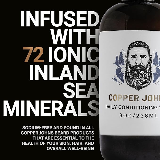 Copper Johns Daily Conditioning Wash | Natural Beard Cleanser | Nourishes Facial Hair & Skin | With Ionic Inland Sea Minerals | Lavender Mint | 8oz
