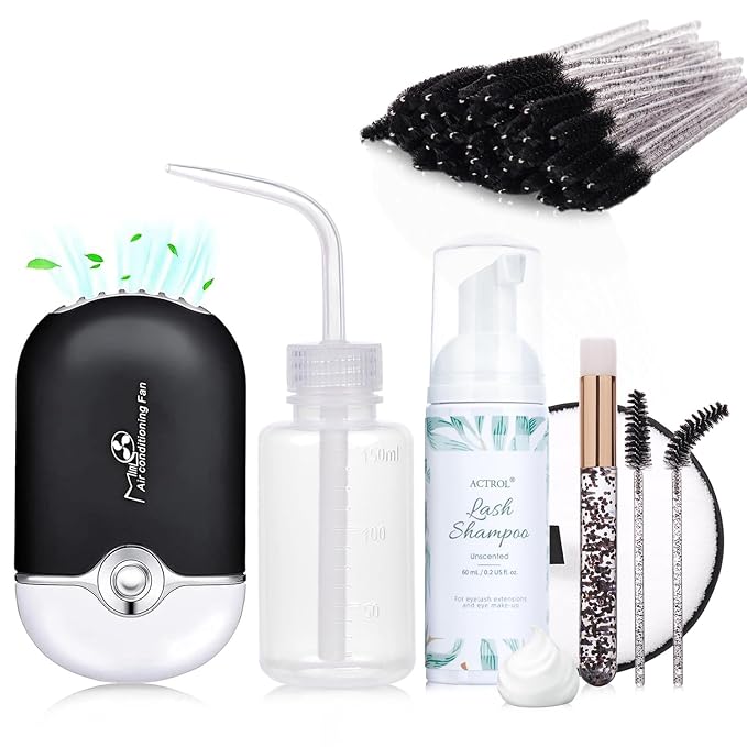 Eyelash Extension Shampoo Kit 60ml Unscented Lash Extension Cleanser with Lash Fan Black Professional Eyelid Foaming Cleanser Paraben & Sulfate Free Non-lrritating