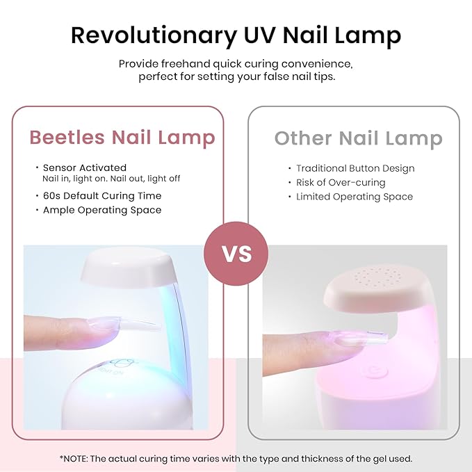 Beetles Gel Nail Kit Long Coffin with Nail Dehydrator and Primer, 576Pcs Half Matte Etch-X Gel Nail Tips Solid Nail Glue Mini Nail Lamp Acrylic Nail Tips Easy DIY Nail Extension Set Gift for Women