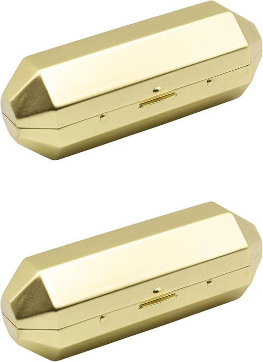 Stephanie Imports Set of 2 Capsule Shaped Lipstick Cases With Glass Mirror (Gold Polygon)