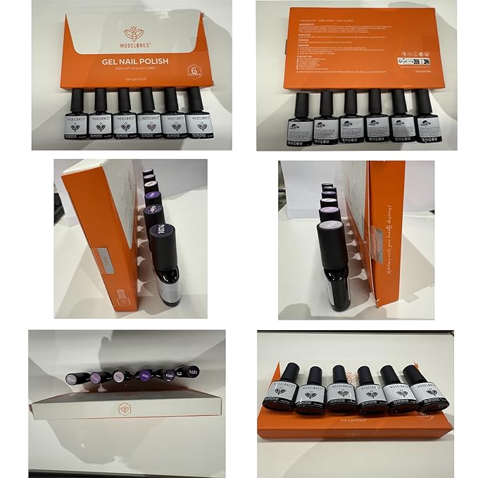 modelones Gel Nail Polish Set- Purple 6 Colors Gel Polish Set Glitter Nail Polish Gel Soak Off LED Nail Art Manicure Christmas Holiday Gel Nail Kit Gift Set for Women DIY Home Salon