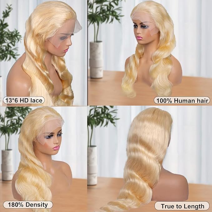 613 13x6 Lace Front Wig Human Hair Body Wave Blonde Wig Human Hair 613 HD Lace Frontal Wig Blonde Lace Front Wigs Human Hair 200% Density 26inch