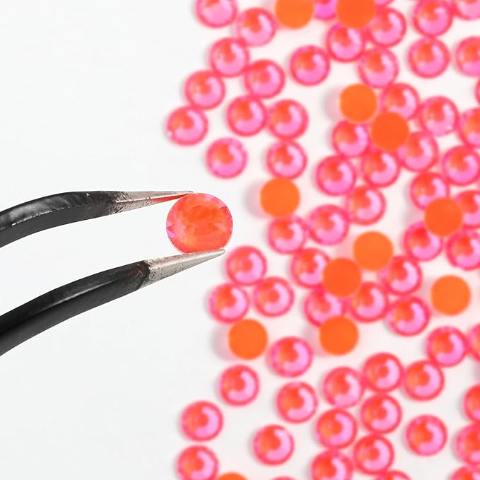 Beadsland 1440pcs Flat Back Crystal Rhinestones Round Gems for Nail Art and Craft Glue Fix, Luminous Orange, SS6, 1.9-2.1mm
