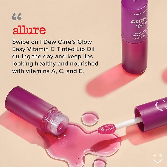 I DEW CARE Say You Dew Brightening Vitamin C Cream with Niacinamide + Glow Easy Vitamin C Tinted Lip Oil Gloss with Jojoba Seed Oil Bundle