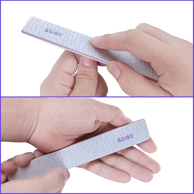 80/80 Grit Nail Files (100 Pack), Heavy Coarse Emery Boards for Acrylic Nails and Gel Nails, 80 Grits Double Sided Nail File Emory Professional Nail Filer Reusable Washable Manicure Square Gray