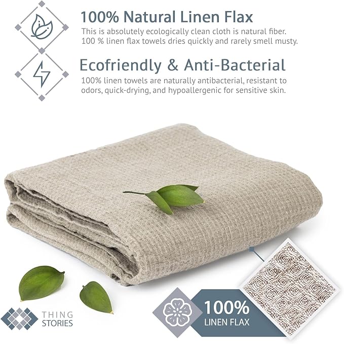 100% Linen Bath Sheet 36x72 - Waffle Weave Linen Bath Towel Oversized - Lightweight Absorbent Thin Waffle Bath Sheets Towels for Adults - Quick-Drying XL Travel Towel Extra Large