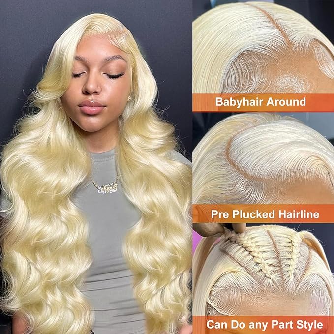 38Inch 613 360 Lace Front Wig Human Hair 200 Density Body Wave Blonde Full Lace Front Wigs Human Hair Pre Plucked 613 Human Hair Wig 360 HD Transparent Lace Blonde Wig Human Hair