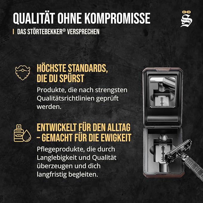 Störtebekker® Premium Men's Safety Razor ‘Hamburg’ - incl. handmade leather case with built-in mirror, 10 Störtebekker blades & shaving guide - First Class Wet Razor shaving set - Gift Idea for Men