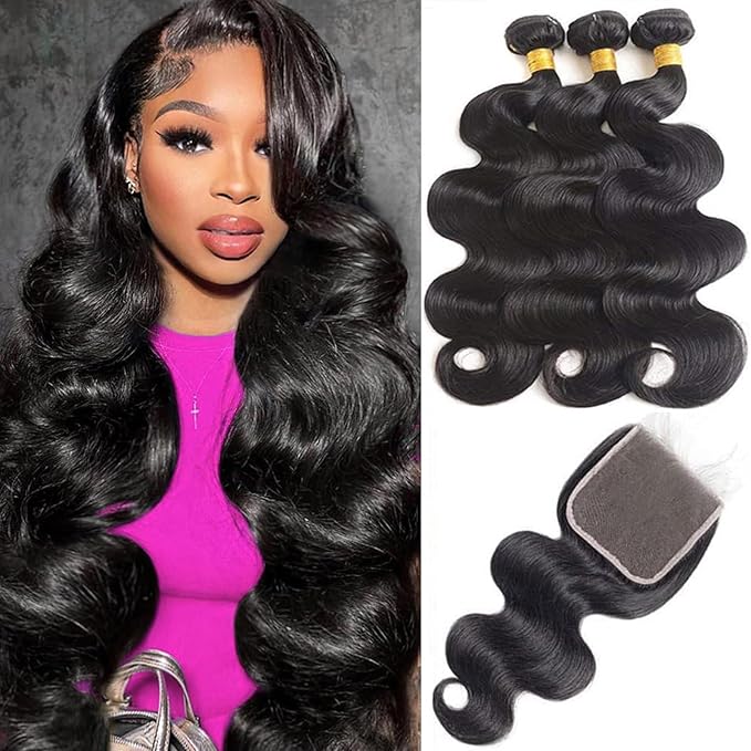 Body Wave Human Hair Bundles with Closure (20 22 24+18) 5x5 HD Closure with Bundles Human Hair 3 Weave 12A Brazilian 100% Unprocessed Virgin Weft Hair Free Part