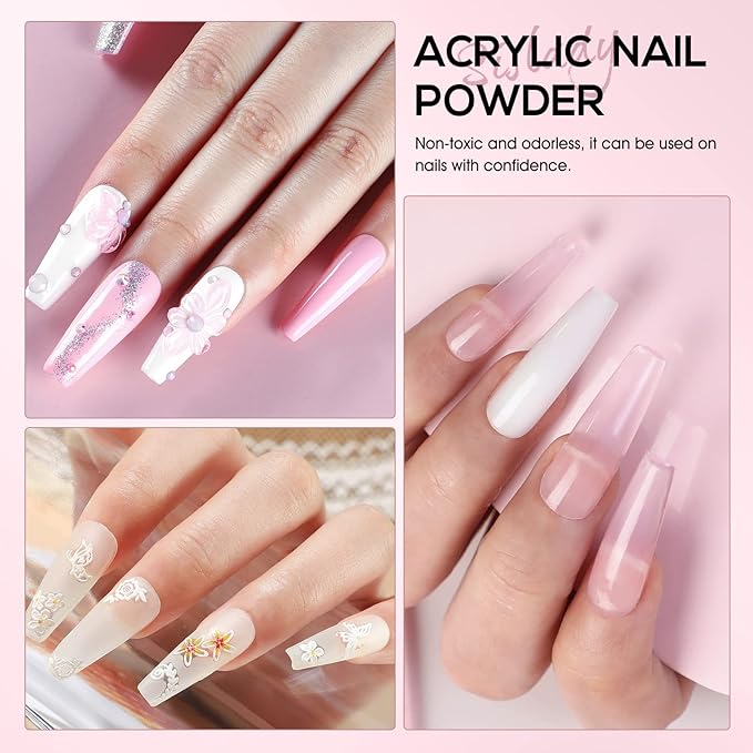 PEACECOLOR Acrylic Nail Kit for Beginners with Everything 6 Colors Acrylic Powder and Liquid Set with Drill U V Light Builder Nail Gel 24Pcs Glitter Powder Nail Kit Acrylic Set Women Gifts