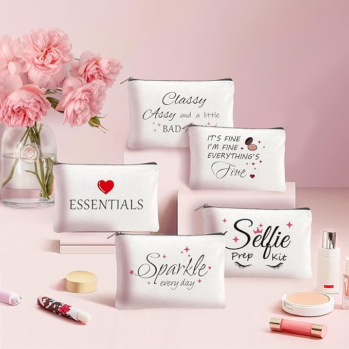 20PCS Make Up Bags Bulk Funny Canvas Cosmetic Bag Inspirational Toiletry Bags Bulk Makeup Pouches for Women Double Sided Printing Bulk Travel Pouch Bulk Gifts for Women Sister Employee