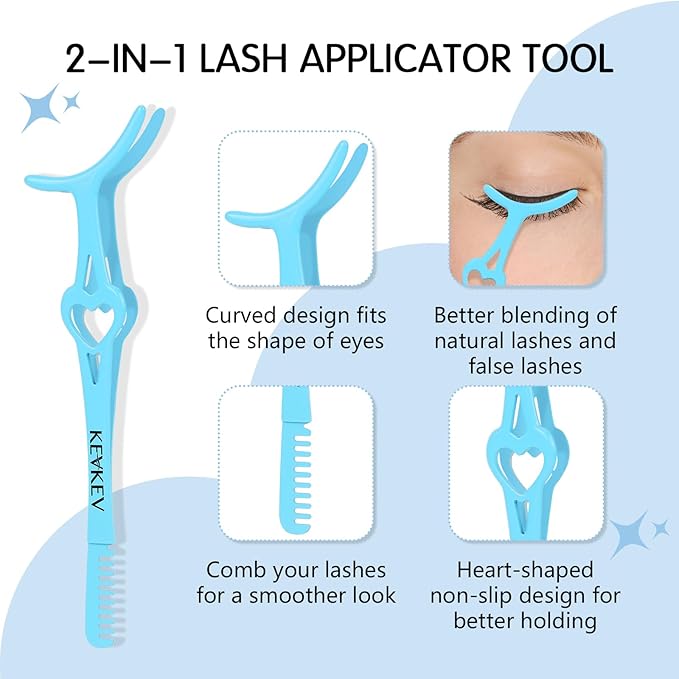 KevKev Lash Tweezers & Applicator Set - 3 in 1 Lash Extension Tool with Brush for False Lashes