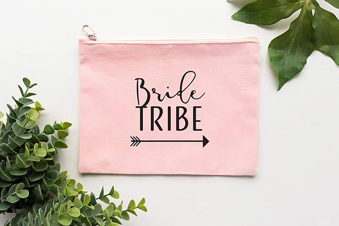 Heather & Willow 6 Piece Set | Rose Gold Bride Tribe Canvas Cosmetic Makeup Clutch Gifts Bag for Bridesmaid Proposal Box & Bridesmaids Bachelorette Party Favors