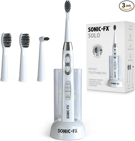 Solo Sonic 3 Brushing Modes Toothbrush with Smart Timer, Rechargeable Charging Dock | Electric 1 Interdental and 2 Tooth Brush Heads Toothbrush Includes Replacement of Heads, White