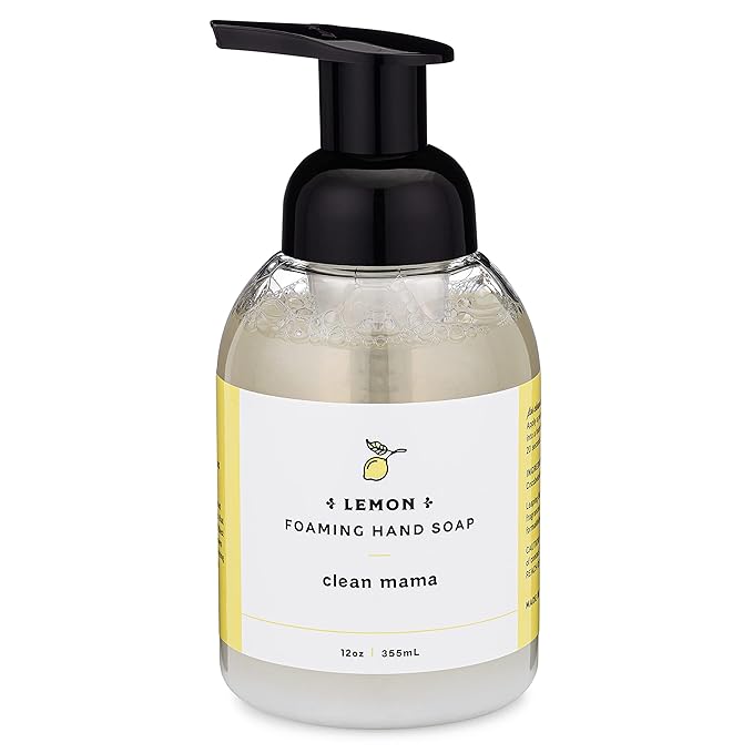 CLEAN MAMA Plant-Derived Foaming Hand Soap - Aromatic and Nourishing Hand Wash, Natural Essential Oils Infused - USDA Certified Biobased - 12 Ounce, Lemon
