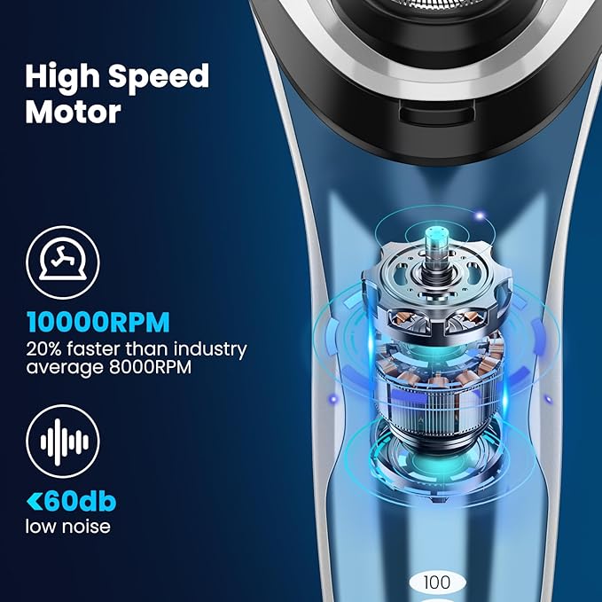 SweetLF Electric Razor for Men with Pop-Up Trimmer, 100% Waterproof Electric Shaver, Rechargeable Cordless Shavers for Men, Type-C, 120Mins Runtime, Plug & Play, Blue