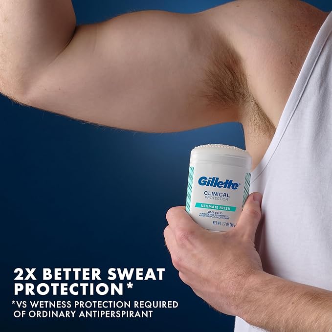 Gillette Clinical Antiperspirant and Deodorant for Men, 72hr Sweat & Odor Protection, Long Lasting Freshness, Anti-White Mark Technology, Soft Solid, Ultimate Fresh Scent, 1.7 oz (Pack of 3)