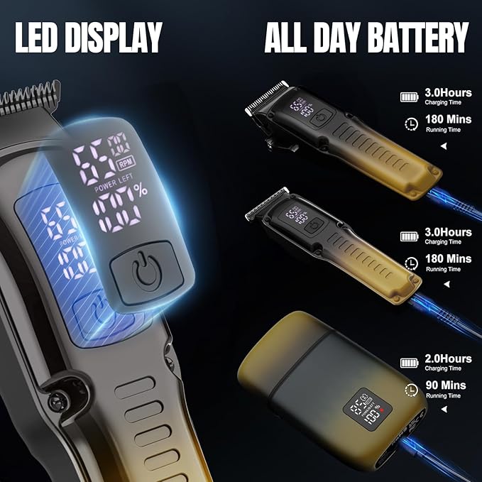 Professional Barber Hair Clippers Trimmer Shaver Set for Men,Cordless Hair Cutting Kit & Zero Gap T-Blade Trimmer & 8500 RPM Electric Shaver Combo with EVA Case,Mens Gift