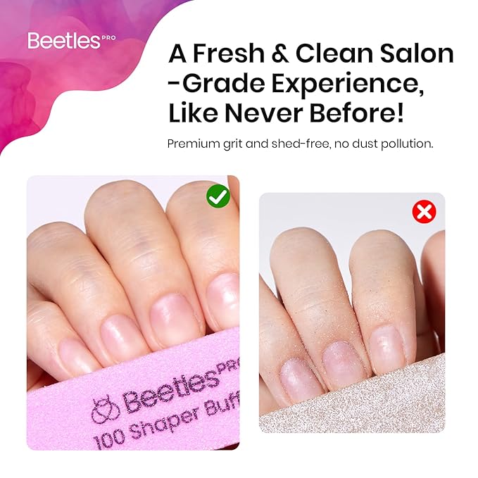 Beetles Nail Buffer Sanding Block, 50 Pcs 100 Grit Polisher Buffing File 4 Sides Nail Files Pink Art Pedicure Manicure File