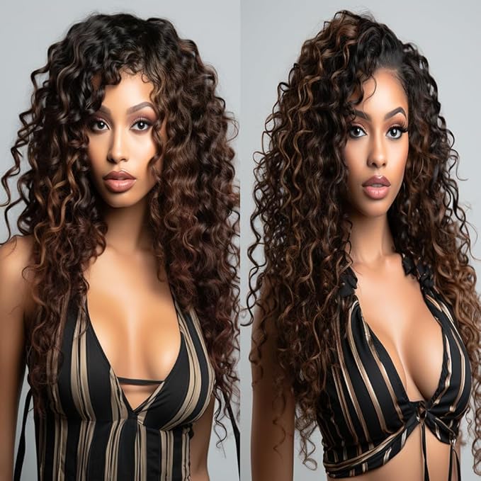 P1B/30 Bundles Ombre Kinky Curly Human Hair Bundles Two Tone Black and Brown Brazilian Human Hair Weave Wet and Wavy for Black Women 20 22 24 Inch