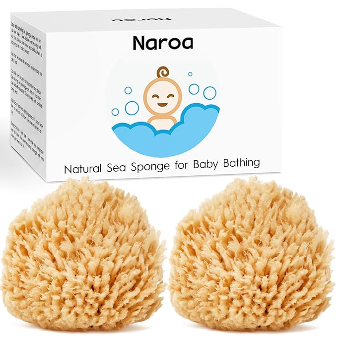 NAROA Natural Baby Bath Sponge in Gift Box | Premium Soft Wool Sea Sponge for Babies | Newborn Bath Time Essentials | Sustainable & Plastic Free (2 Pack)