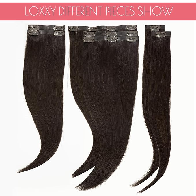 Loxxy Seamless Hair Extensions Clip in Human Hair 22inch Darkest Brown 100% Remy Natural Thick Hair Silky Straight Ultra-Invisible Tape Clip Hair Extensions 110gram #2