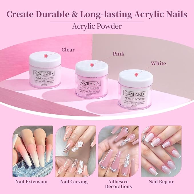 Saviland Acrylic Nail Kit for Beginners with Everything - Acrylic Powder and Liquid Set Gel Nail Polish Acrylic Nail Brush Practice Finger U V Light, Full Acrylic Nail Kit for Home DIY Nail Salon