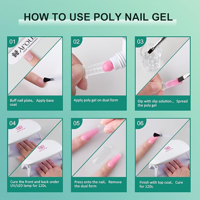 Poly Nail Gel Kit, 15ml*4pcs Nail Extension Gel, Clear White Builder Nail Gel with Top and Base Coat, Slip Solution, Nail Lamp&Drill, DIY Salon at Home for Beginner and Professional