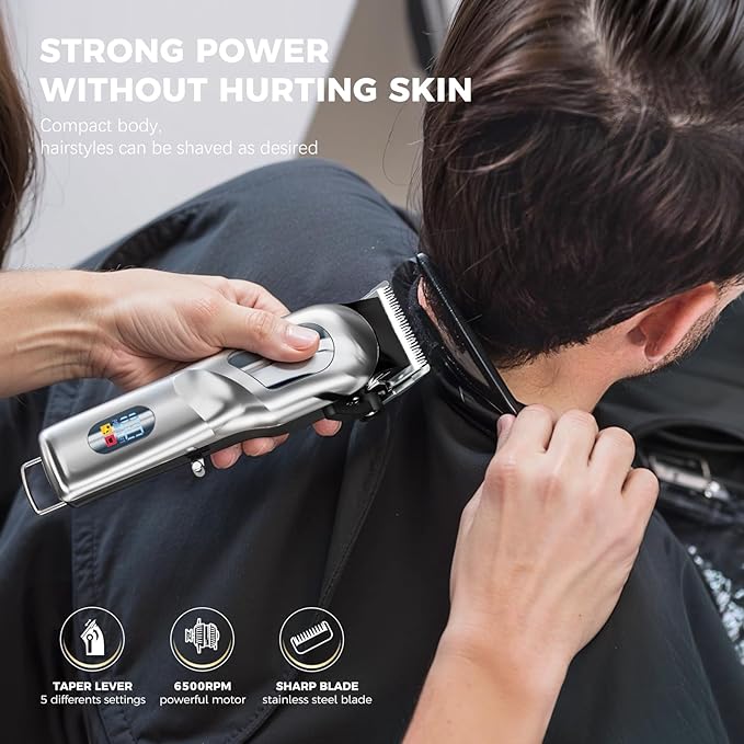 ENSSU Hair Clippers for Men Professional, Cordless Barber Clippers with Adjustable Precision Blades, LED Display, and 180-Minutes Runtime for Professional Barbers & Home Haircutting