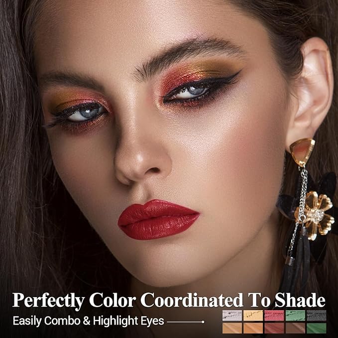 10PCS Eyeshadow Stick,Pro Longwear Cream Eye Shadow Brightener Pencil Crayon Makeup Sticks-Christmas Golden Night