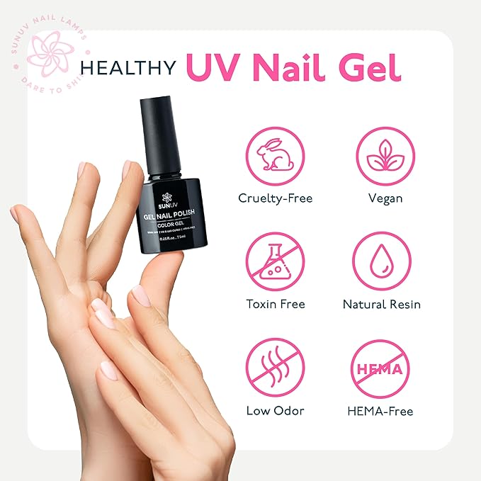 SUNUV 48W UV Light for Nails - SUNone Pink Hema-Free Gel Polish Kit, 6 Color Set