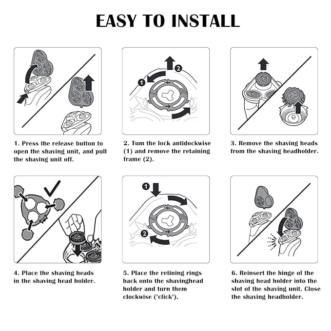 SH50/52 Replacement Heads Fit for Series 5000 Electric Shavers, Electric Shaver Heads Compatible with Series 5000 (S5xxx), ATXX (S5xxx), PTXX (PT8xx, PT7xx), 9-Pack