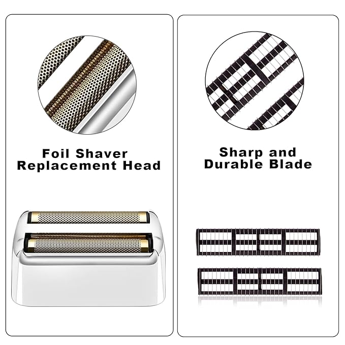 Replacement Foil and Cutter Head Compatible with Babyliss Foil Shaver, Double Foil Shaver Replacement Head, Replacement Head Compatible with Barberology FXFS2 Electric Razors(Silver)
