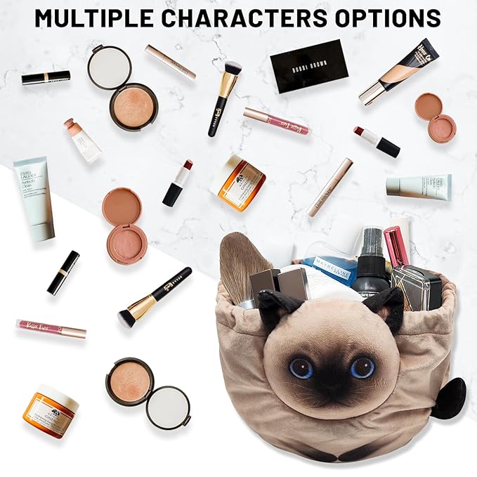 Drawstring Makeup Bag, Cat Makeup Bag, Travel Makeup Organizer, Cosmetic Pouch Bag, Cat Gift for Women, Lay Flat Makeup Bag Gifts for Cat Lovers(2-Pack)