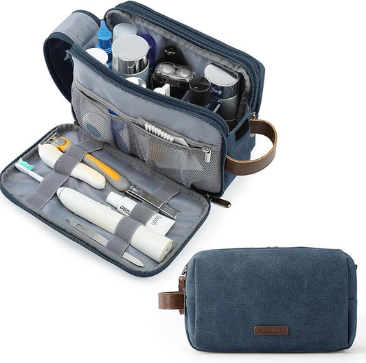 BAGSMART Toiletry Bag for Men, Canvas Travel Toiletry Organizer Dopp Kit Water-resistant Shaving Bag for Toiletries Accessories,Navy Blue-Large