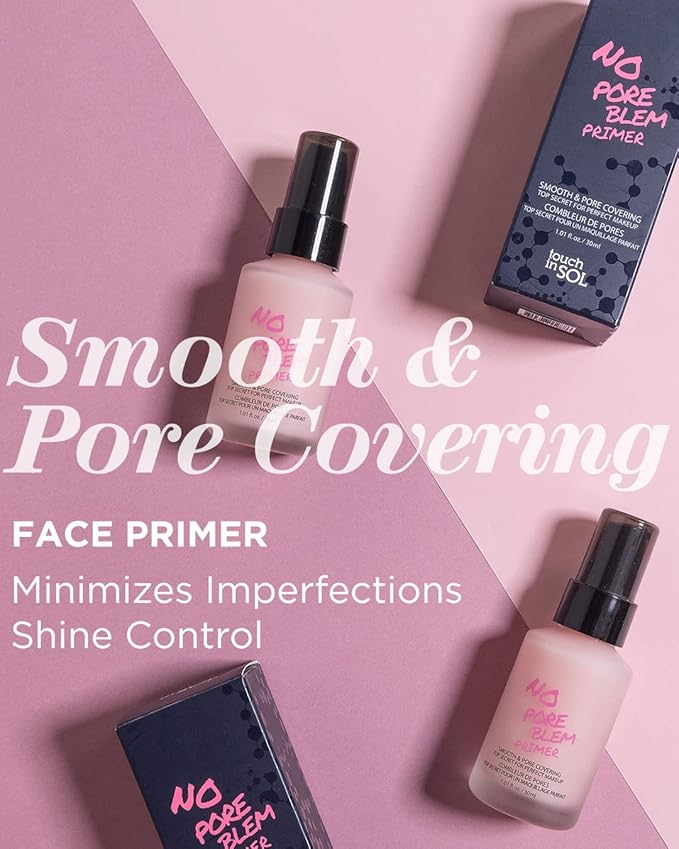 TOUCH IN SOL No Pore Blem Primer + Redness Correcting Base Set - Pore Filler Blurring Primer Before Makeup - Tone Neutralizing before Foundation - Pore Minimizing, Sebum, and Shine Control 1.01fl. oz.