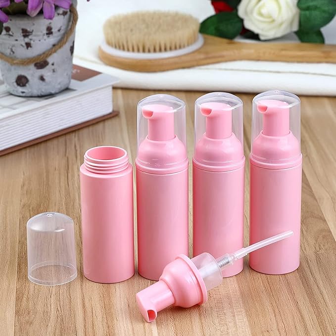 50 pcs 2oz/60ml Foam Pump Bottle Lash Shampoo Bottles Travel Foam Pump Bottle Empty Pink Plastic Refillable Mini Soap Dispenser for Hand Sanitizer Liquid (Pink)