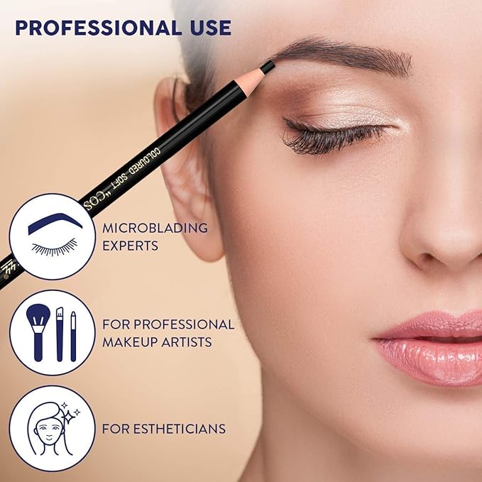 Bundle of 12 Piece Black Waterproof Eyebrow Pencils Peel Off Brow Pencil Set and 30 Meters Pre-Inked Eyebrow Mapping String, Permanent Makeup Brow Mapping Tool