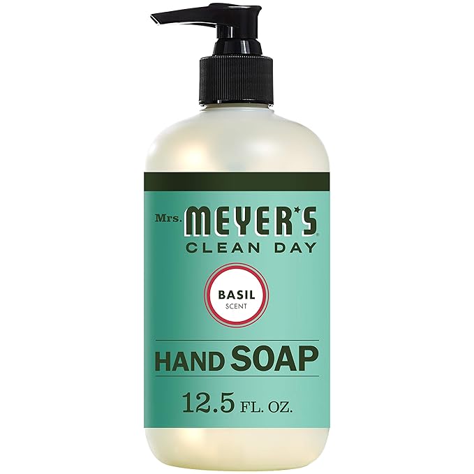 MRS. MEYER'S CLEAN DAY Liquid Hand Soap, Cruelty Free and Biodegradable Hand Wash Made with Essential Oils, Basil Scent, 12.5 oz - Pack of 6
