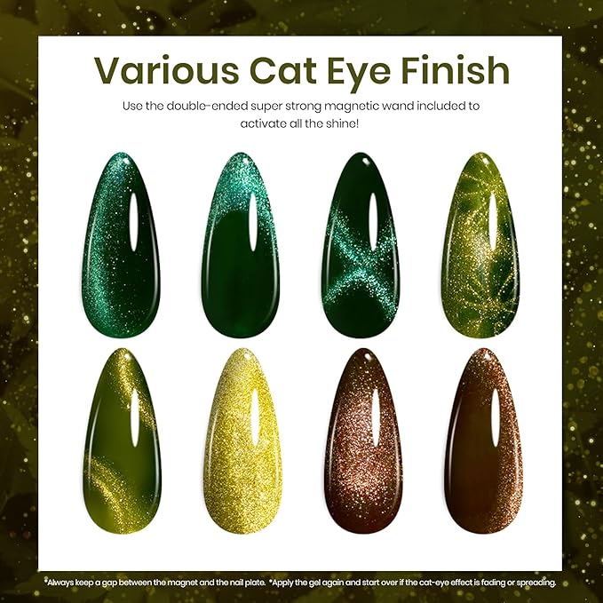 Beetles Cat Eye Gel Nail Polish Set, 20 Colors Gel Polish Nail Set Burgundy Brown Green Nail Polish Glitter Pearl Nail Manicure with Base Coat Matte&No Wipe Top Coat Soak off UV Gel