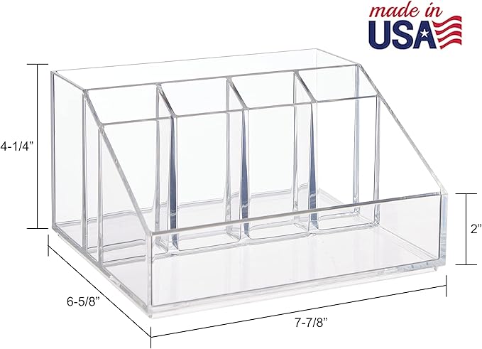 STORi Chloe Clear Plastic Stackable Makeup Brush Holder, Rectangular 6-Compartment Organizer for Brushes, Cosmetics & Beauty Supplies, Made in USA