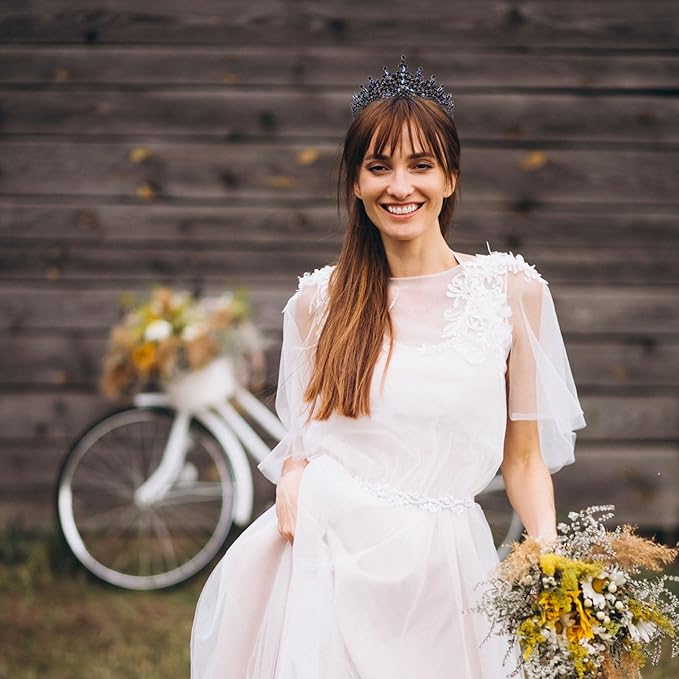 LIMELIA Women's Tiara for Henna Wedding Party|Glitter Hair Accessories for Bridal Birthday Pageant Prom Halloween Cos-play Christmas Party|Dence-Navy Blue