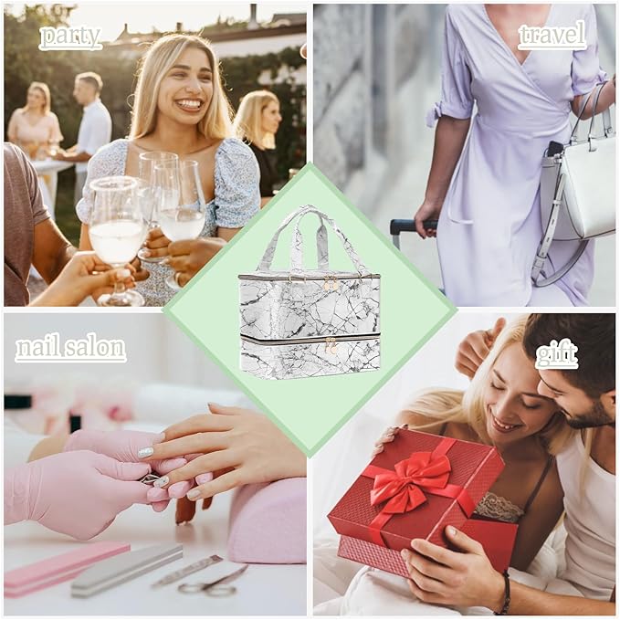 Nail Polish Organizer Hold 40+ Bottles & Nail Lamp, Storage Case Double-Layer Bag with Sturdy Handle (WHITE)