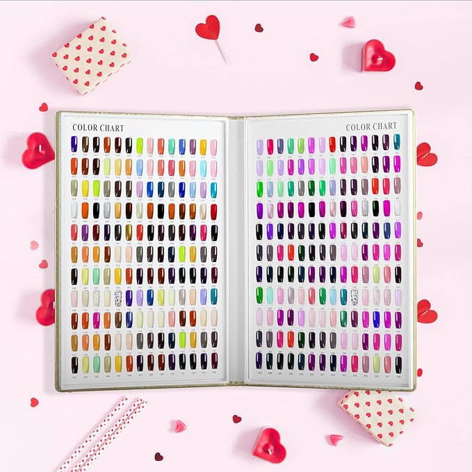 308 Colors Nail Swatches Book with 360 Nail Tips Professional Nail Color Chart Card Display Gel Polish Book Nail Painting Practice Design Board No Need Pasting, No Need Glue for Nail Salons